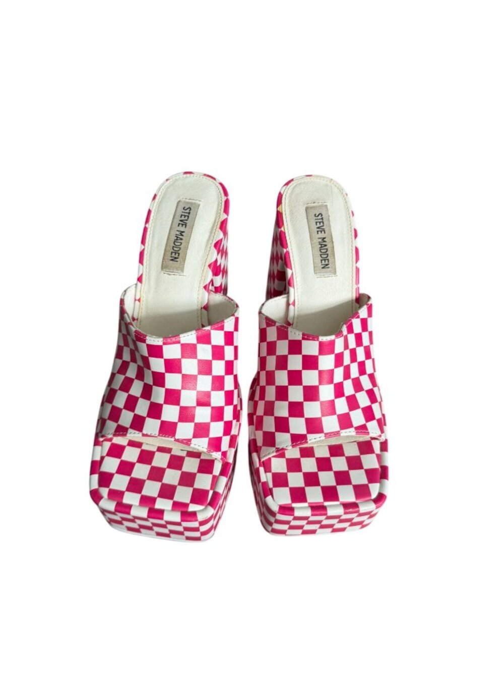 STEVE MADDEN Trixie Checkerboard Pink White Platform Sandals Heels Size 8 - Picture 11 of 11